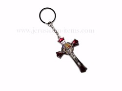 Red Crucifix with Jesus and picture Keychain