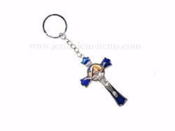 Blue Crucifix with Jesus and picture Keychain