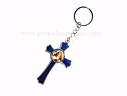 Blue Crucifix with Jesus and picture Keychain