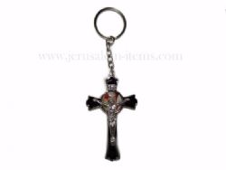 Black Cross with Jesus  Picture Keychain