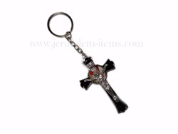 Black Cross with Jesus and Picture Keychain