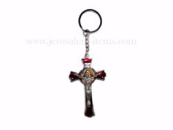 Red Crucifix with Jesus and picture Keychain