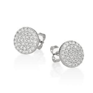 עגילי פלטה עגולים כסף משובץ