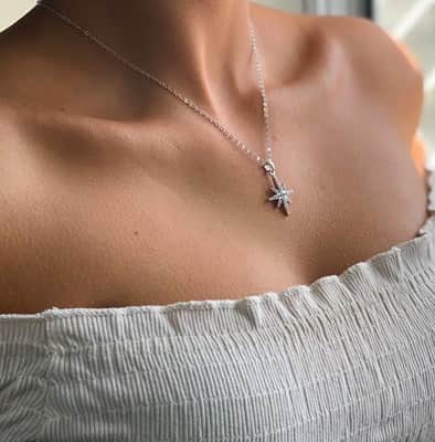 שרשרת כוכב הצפון כסף משובץ