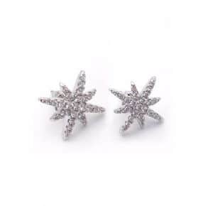 עגילי כוכב צמודים כסף משובץ