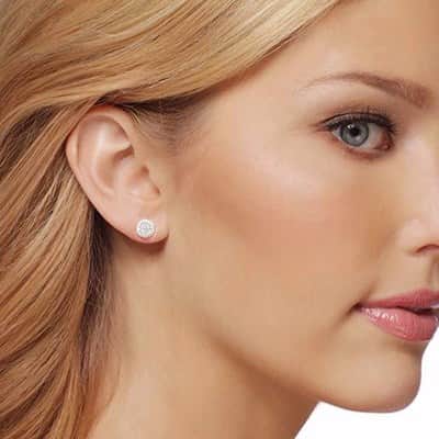 עגילי פלטה עגולים כסף משובץ