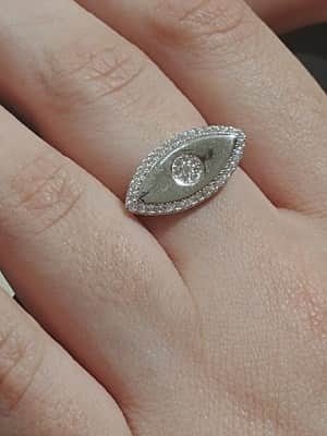 טבעת עין כסף משובץ