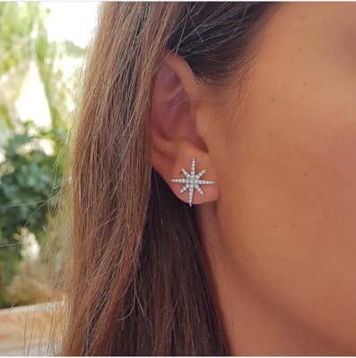 עגילי כוכב צמודים כסף משובץ