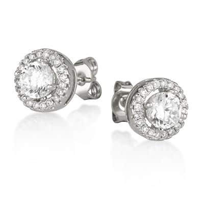 עגילי סוליטר אבן בינונית כסף משובץ