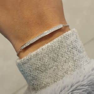 צמיד פלטה שני שורות כסף משובץ