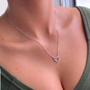 שרשרת לב חלול כסף משובץ