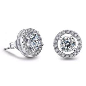 עגילי סוליטר אבן בינונית כסף משובץ