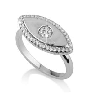 טבעת עין כסף משובץ