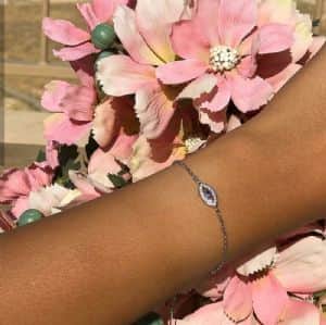 צמיד עין כחולה כסף משובץ