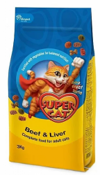 Super cat סופר קט 3 ק"ג מזון יבש לחתולים בוגרים בטעם בקר וכבד