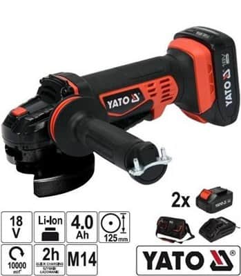 משחזת זווית נטענת 5" (125 מ”מ) 18V כולל סוללות YATO 4AH יאטו