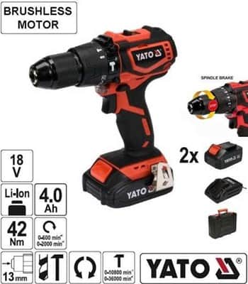 מברגה/מקדחה רוטטת 18V ללא פחמים YATO Brushless יאטו