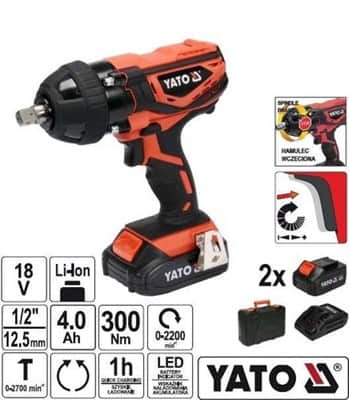 מפתח רטיטה (אימפקט) 18V כולל סוללות YATO 4AH יאטו