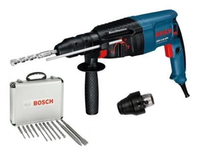 פטישון דגם BOSCH GBH 2-26 DFR עם פוטר מתחלף וסט מקדחים בוש