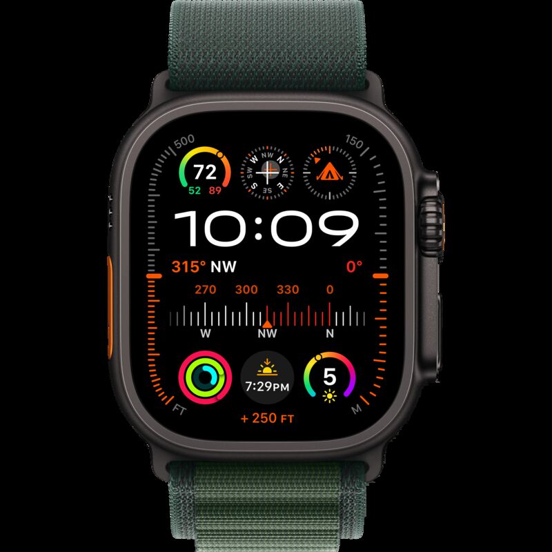 שעון חכם Apple Watch Ultra 2 2024 GPS + Cellular 49mm Black Titanium Case with Dark Green Alpine Loop - Medium - שנה | 342071