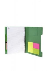 מחברת A-5 עם סגירת גומי, ניירות דביקים ועט ממוחזר מתאים לכנסים, אירועים