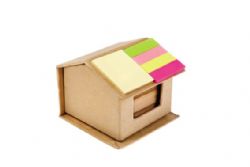 מעמד שולחני בית-ממוחזר עם ניירות דביקים ועט ממוחזר מתאים כמוצר פרסום, מתאים לכנסים, אירועים