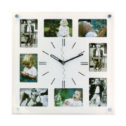שעון קיר בשילוב תמונות עם מסגרת זכוכית