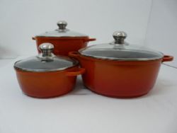 סט סירי יציקת אלומיניום כתום עם ציפוי קרמי שחור לב