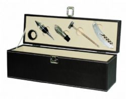 קופסת עור ואביזרים לבקבוק יין