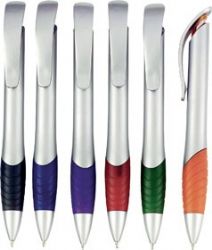 עט לפרסום, כנס, עט עם לוגו  -עט כדורי גוף מוכסף, קצה גומי, מילוי דמוי פרקר