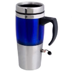 ספל טרמי כחול חשמלי לרכב וחיבור USB למחשב. מתאים כמתנה, מתנה ליום הולדת, לכנסים ,אירועים