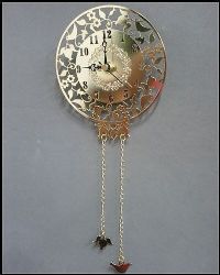 שעון עגול בעיצוב פרחים לתליה, מצופה כסף אמיתי או זהב 24 קראט